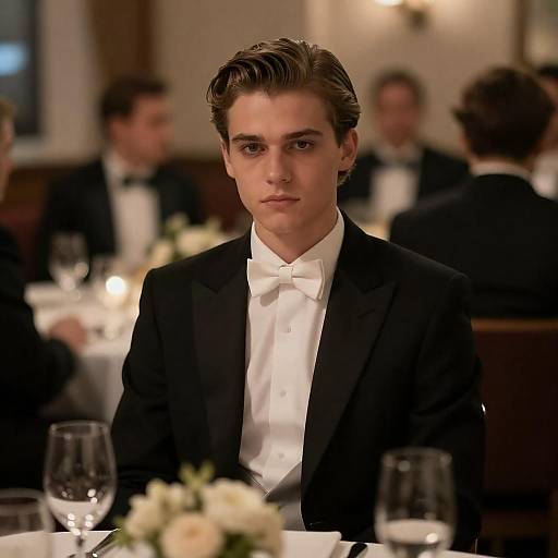 Elegant Young Man in Dim Restaurant