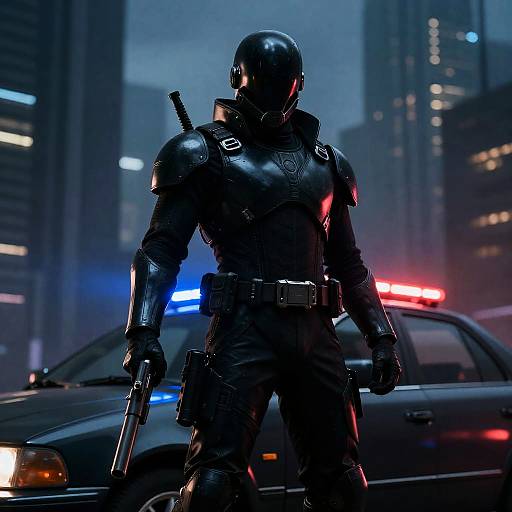 Intense Cyberpunk Warrior in Urban Night