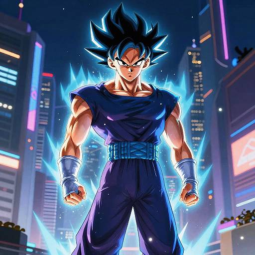 Vegito in Futuristic Suit Cityscape
