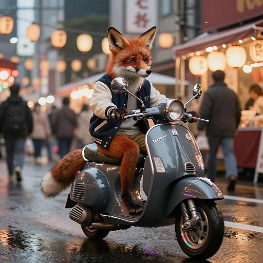 Neon Tokyo Fox on Vintage Vespa
