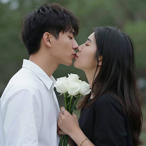 Romantic Couple Holding White Flowers