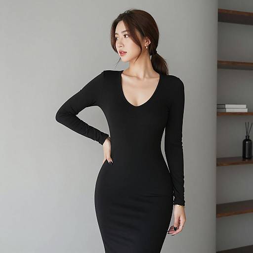 Elegant Woman in Black Dress Portrait