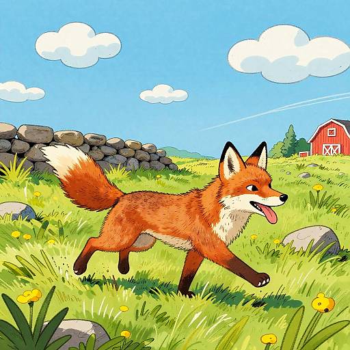 Hand-Drawn Fox Running in Field