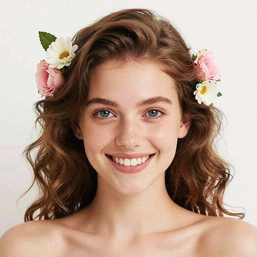 Cheerful Young Woman with Floral Hair