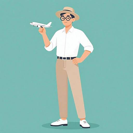 Stylish Man with Model Airplane Illustration