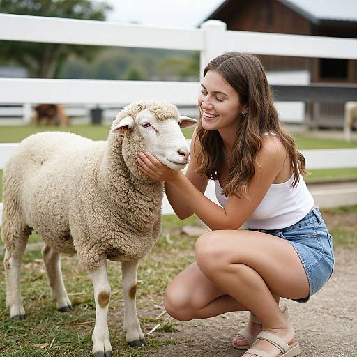 Woman Petting Sheep at Swiss Farm