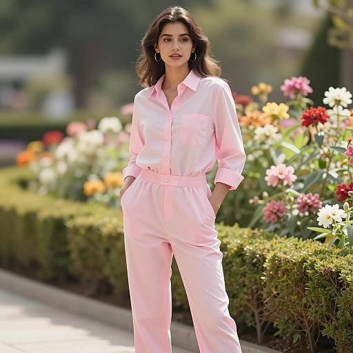 Stylish Young Woman in Floral Garden