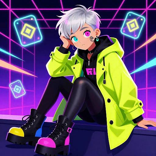 Neon Pop Art Youth with Heterochromatic Eyes