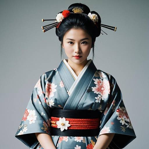 Asian woman in traditional floral kimono