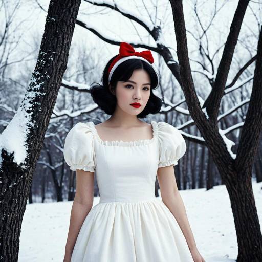 Woman in Snow White Inspired Dress in Winter Forest