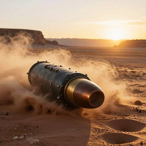 Bullet Blasting Through Desert Landscape