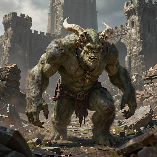 Menacing Troll in Ancient Ruins