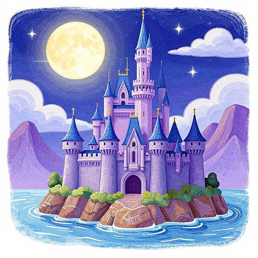 Vibrant Fantasy Castle on Island