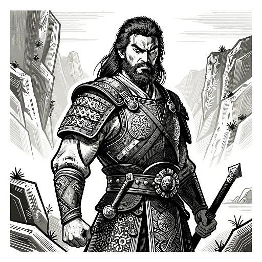 Woodcut-Style Fierce Warrior Portrait