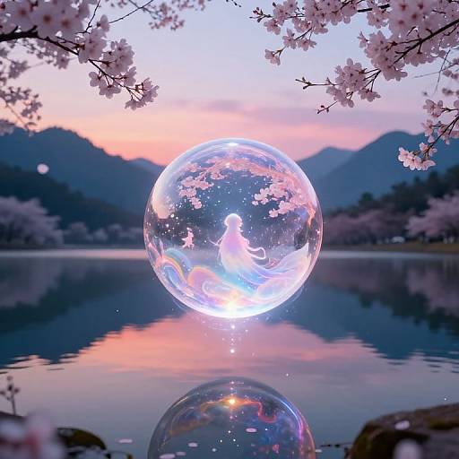 Glowing Orb Above Serene Mountain Lake