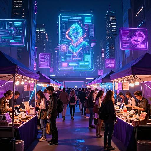 Vibrant Cyberpunk Marketplace Scene