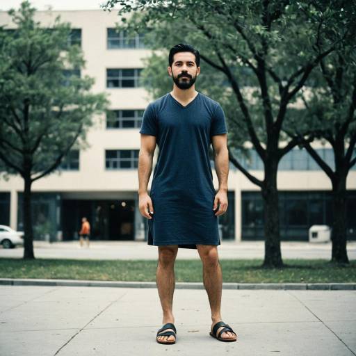 Man Wearing Dress and Sandals Outdoors