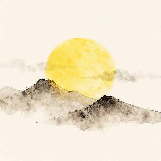 Minimalist Watercolor Mountain Sunset