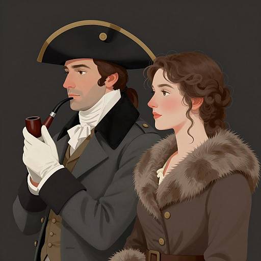 Vintage Couple with Tricorn Hat and Fur-Trimmed Coat