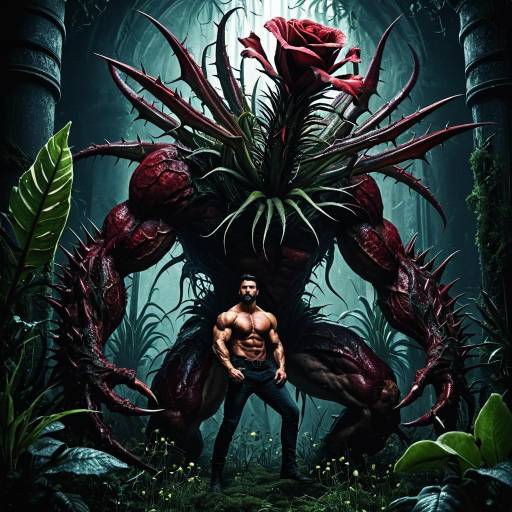Dark Fantasy Muscular Man and Carnivorous Plant