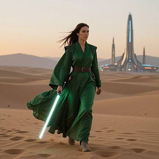 Green Jedi Woman in Alien Desert