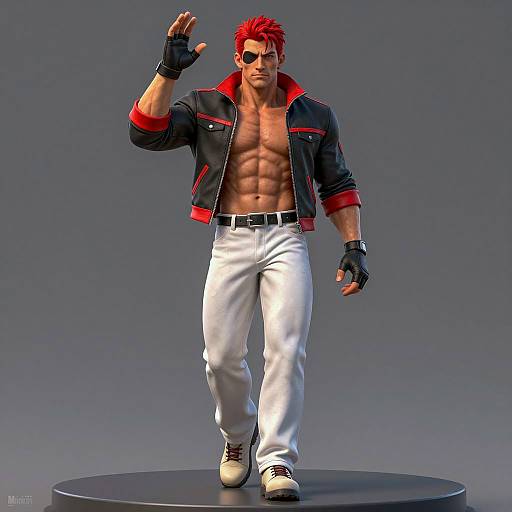 Muscular Man with Red Hair and Black Red Jacket