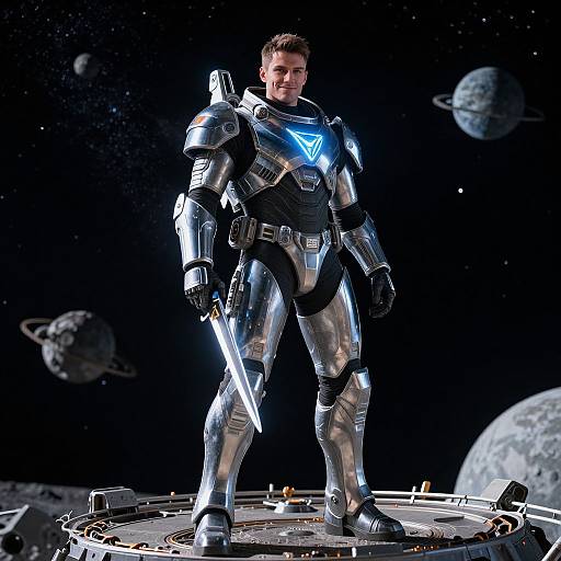 Cinematic Space Warrior on Lunar Platform