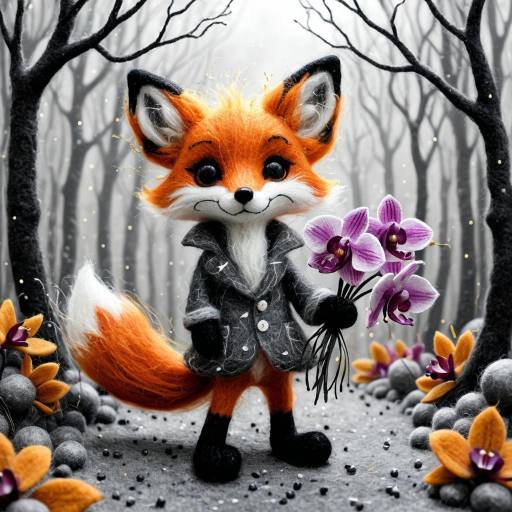 Whimsical Fox with Ethereal Orchids