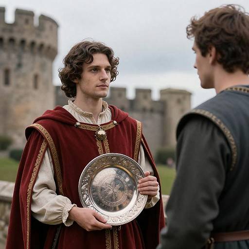 Medieval Men with Ornate Silver Plate