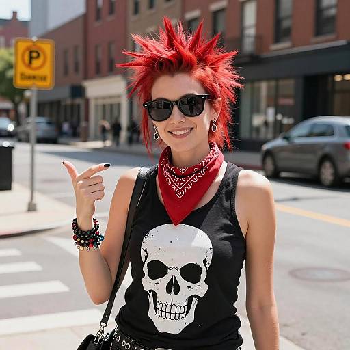 Punk Woman on Sunny Urban Street