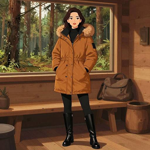 Pear-Shaped Woman in Cozy Cabin
