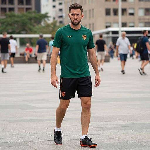 Athletic Man in Vibrant City Scene