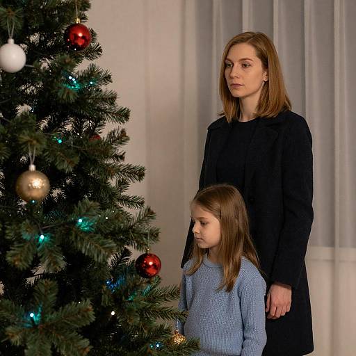 Warm Christmas Portrait of Mother and Daughter