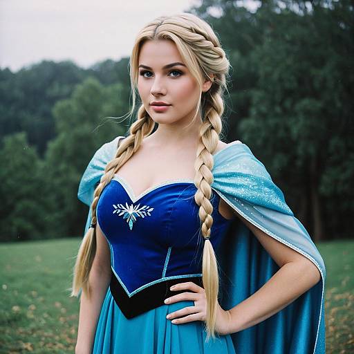 Blonde Woman in Elsa-inspired Blue Costume