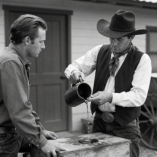 Black and White Western Scene with Two Men