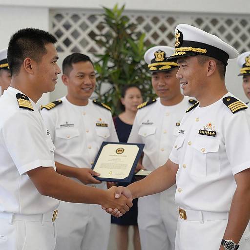 Naval Officers Celebrating Achievement Together
