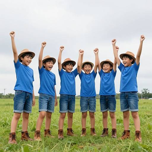 Cheerful Boys in Blue Stripes