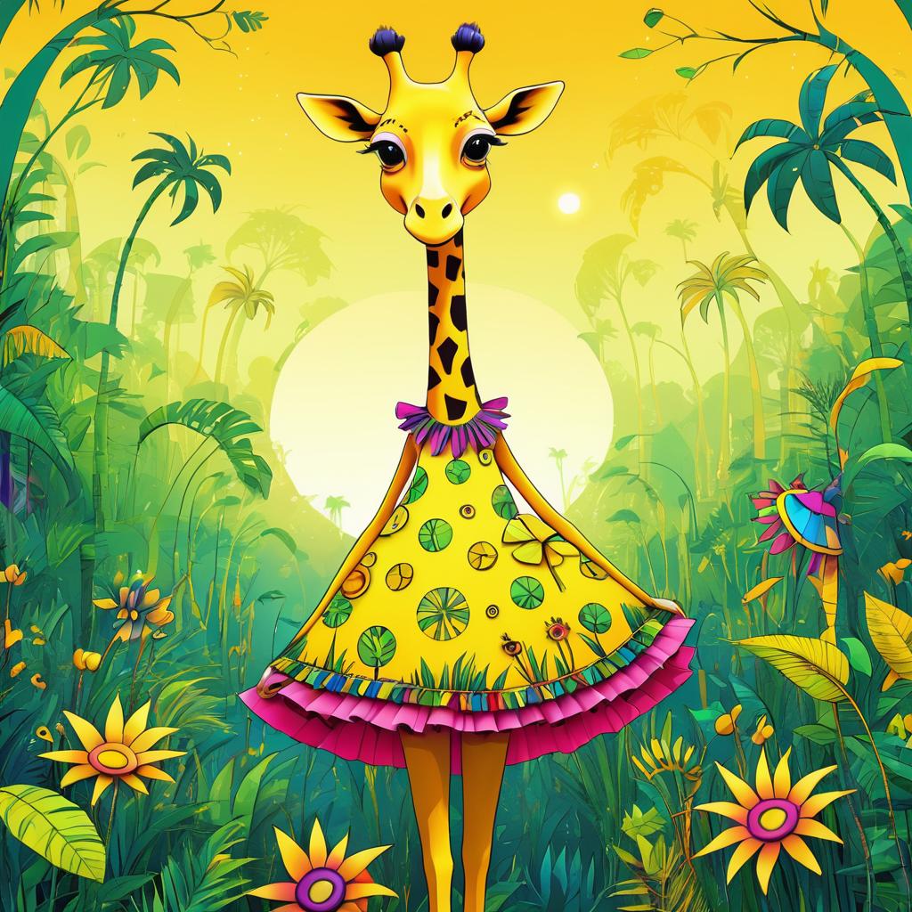 Whimsical Giraffe in a Vibrant Jungle