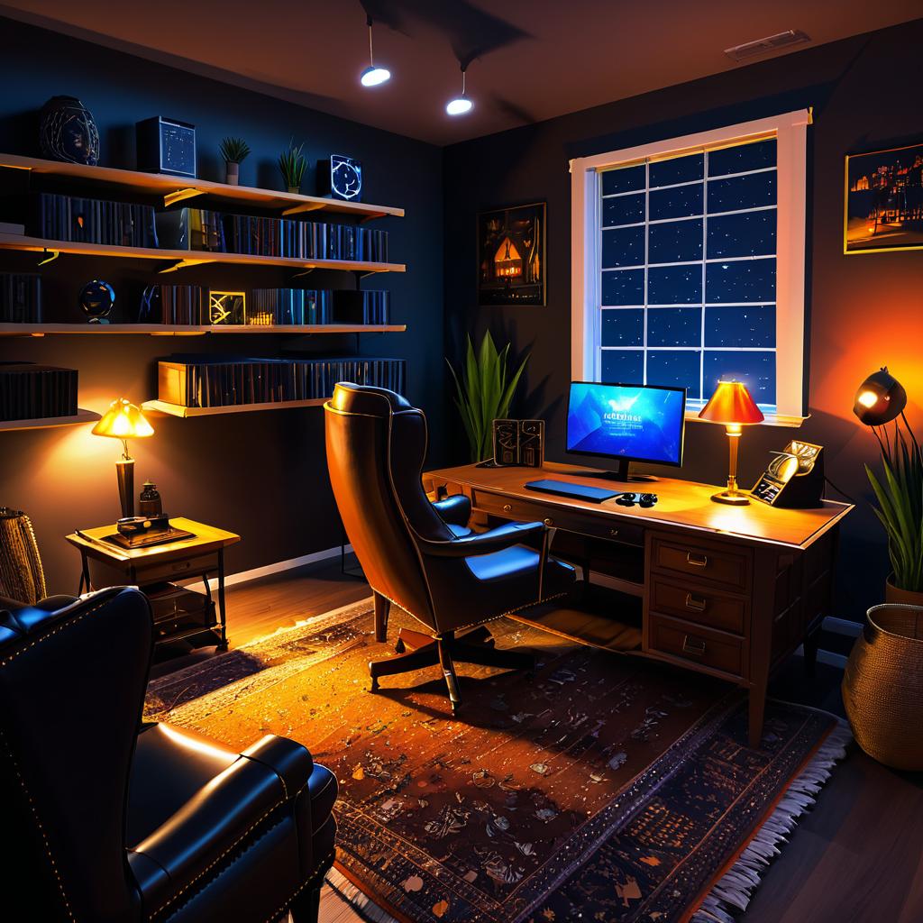 Cozy Nighttime Gaming Room Setup