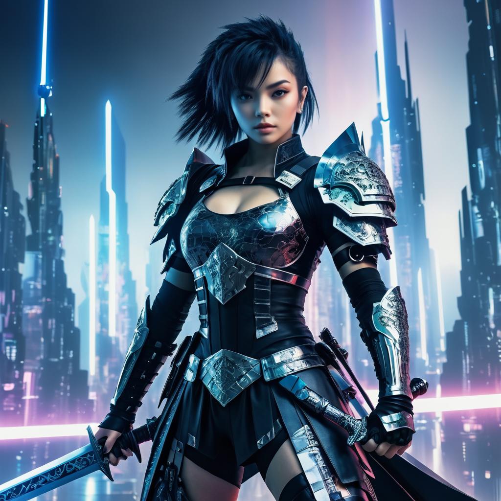 Fierce Cyberpunk Warrior Woman Portrait