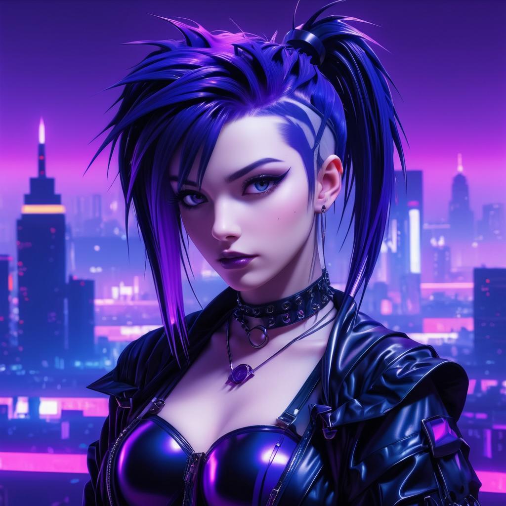 Anime Cybergoth Portrait in Neon City