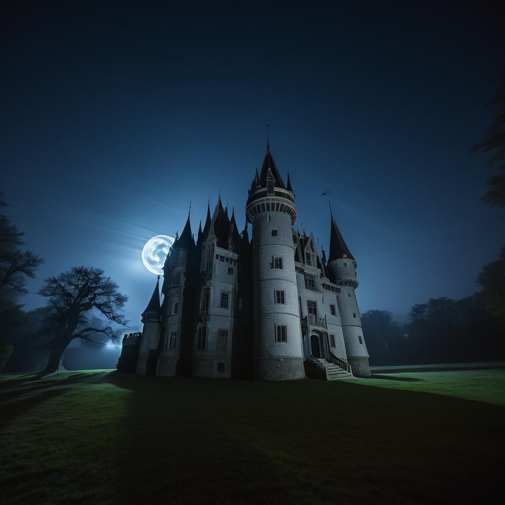 Eerie Moonlit Haunted Castle Landscape