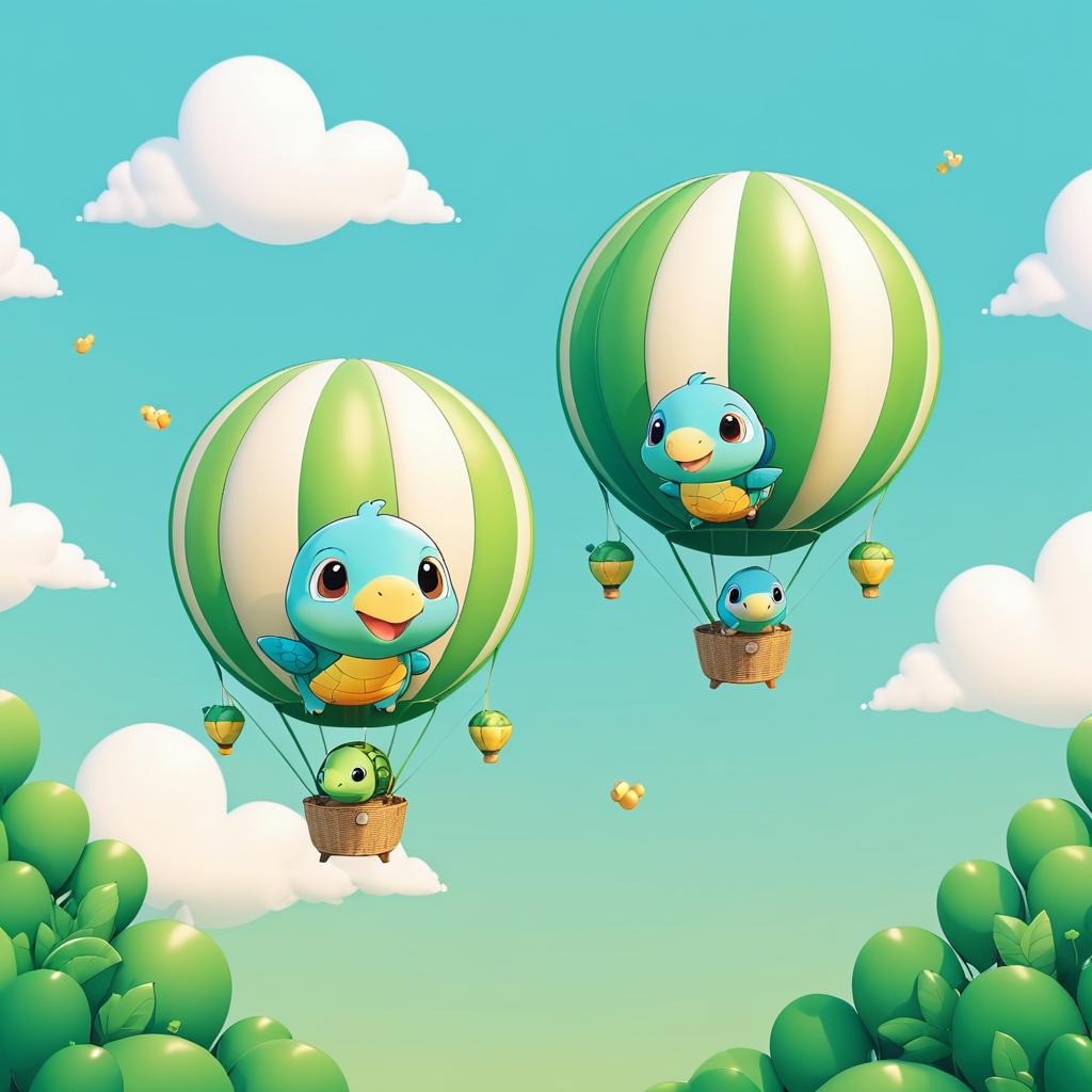 Adorable Turtles in Hot Air Balloon Adventure