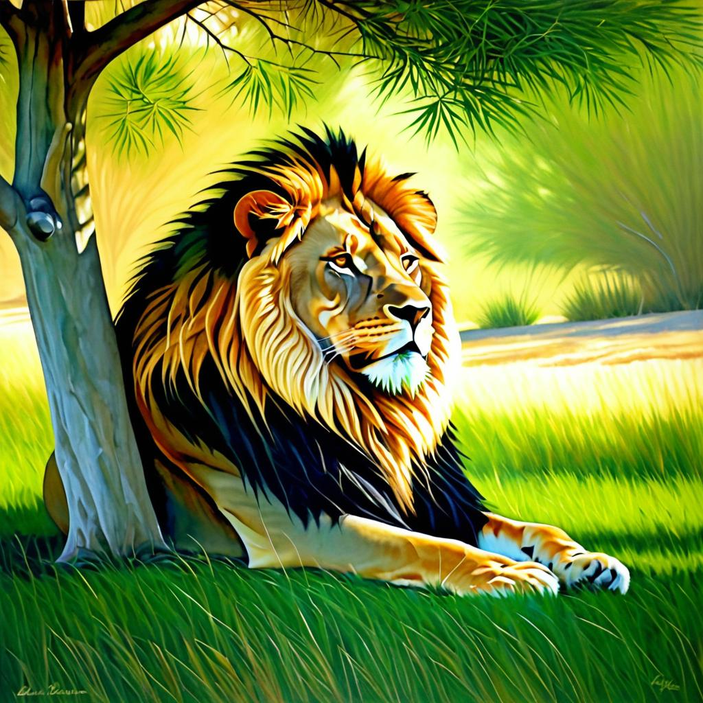 Hyper-Realistic Lion Under a Tree