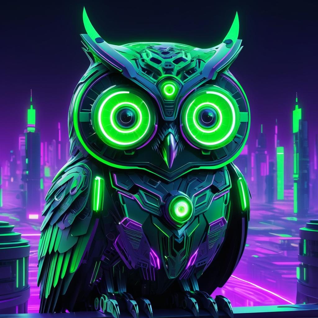 Futuristic Cybernetic Owl in Neon Dystopia