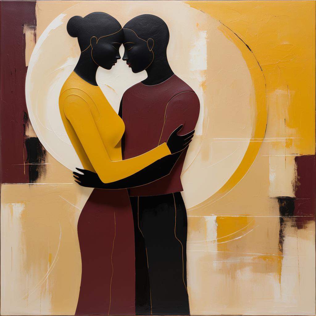 Minimalist Abstract Couple Embrace Artwork