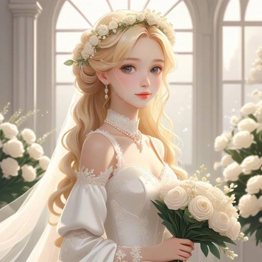 Elegant Anime Bride in Ivory Dress