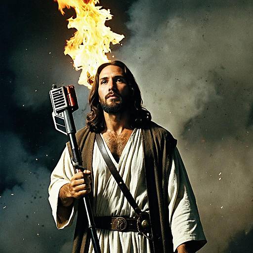 Messianic Figure Holding Flamethrower and Cross