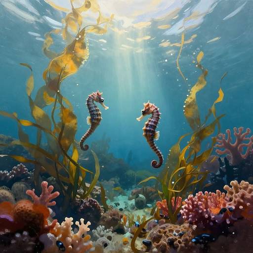 Impressionistic Underwater Seahorse Dance