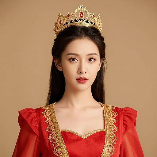 Regal Woman in Red and Gold